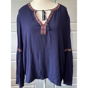 Aeropostale‎ Peasant Blouse Embroidered Long Sleeve Top Bohemian XL